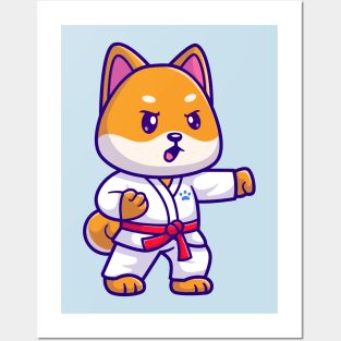 Cute Shiba Inu Dog Karate Cartoon Posters and Art